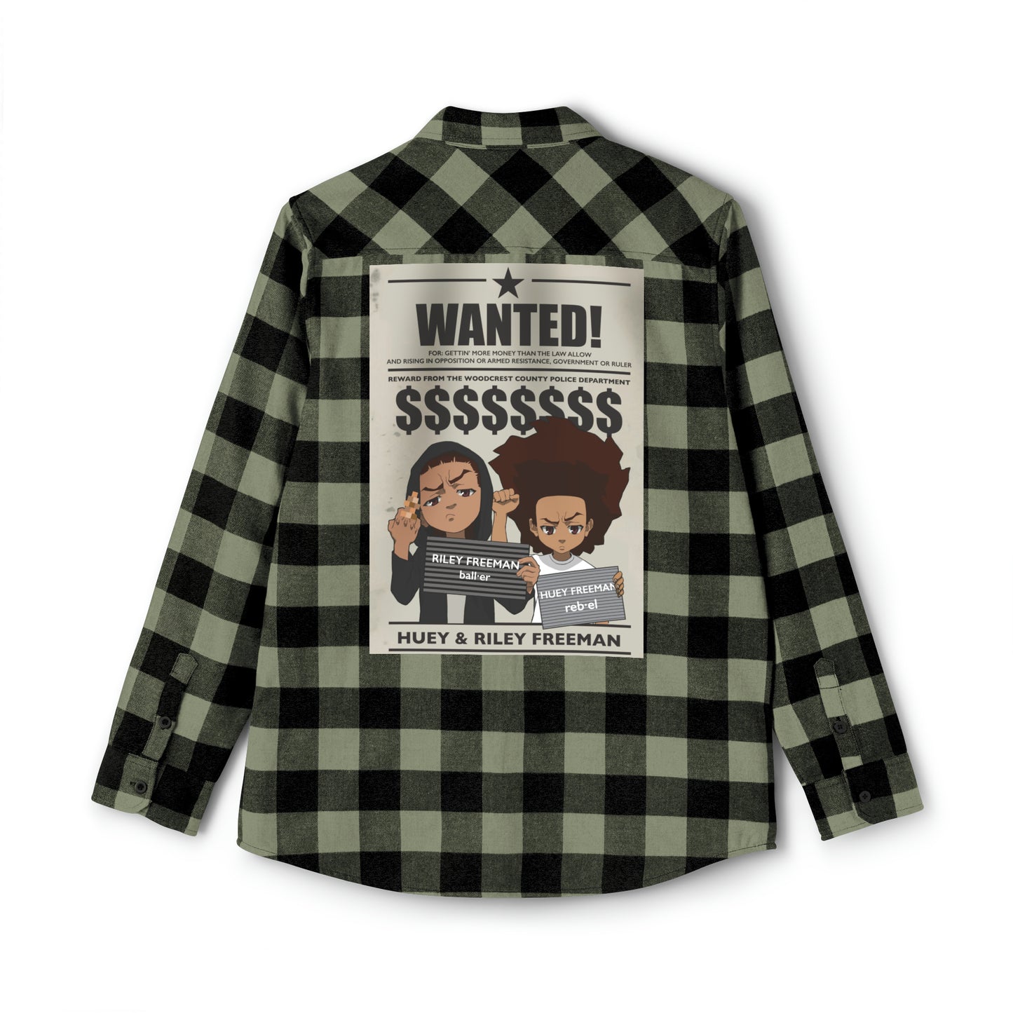 The Boondocks Freeman Brothers Wanted Olive / Black Flannel Shirt