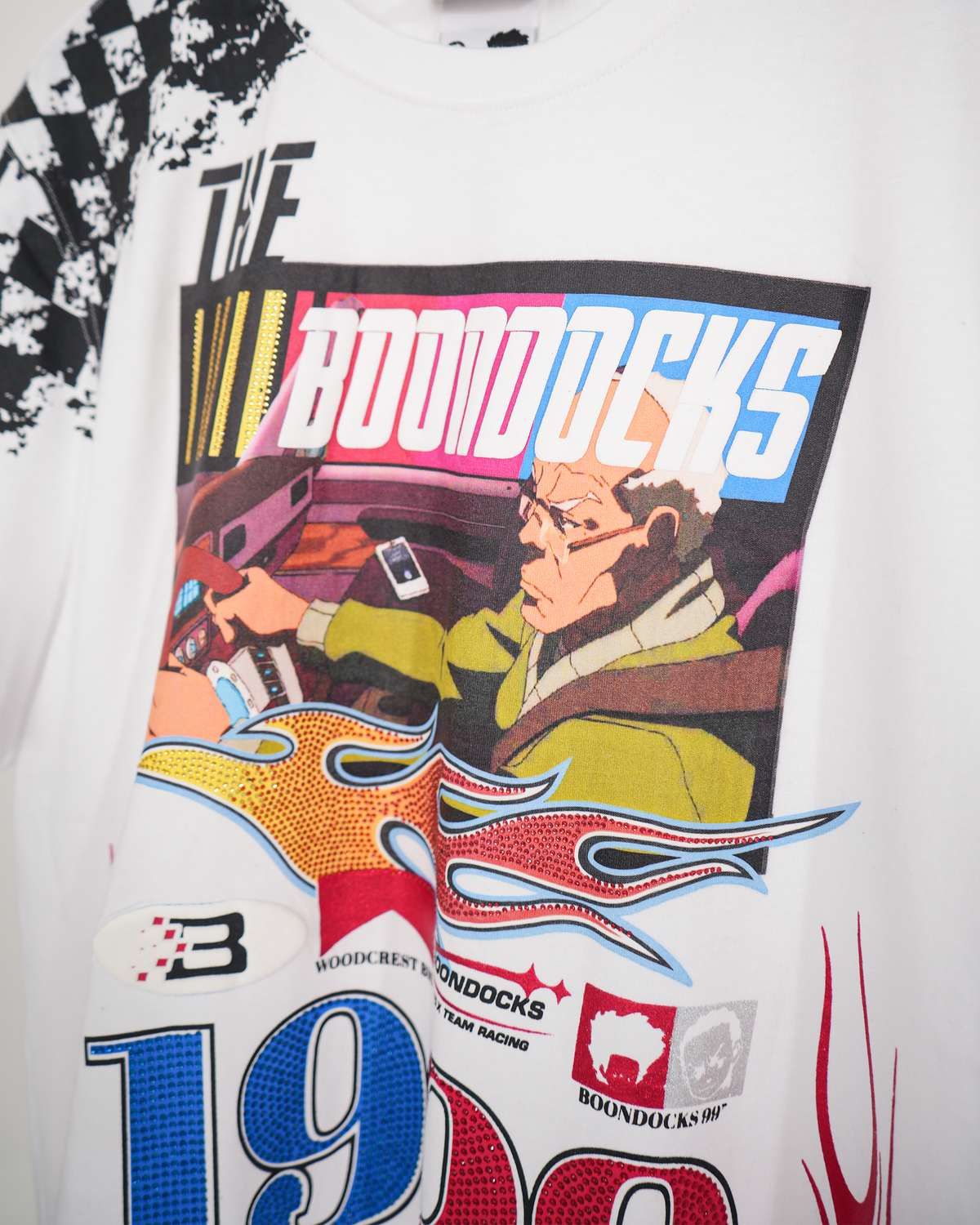 The Boondocks Grandad Grand Prix 1999 White Embellished Tee