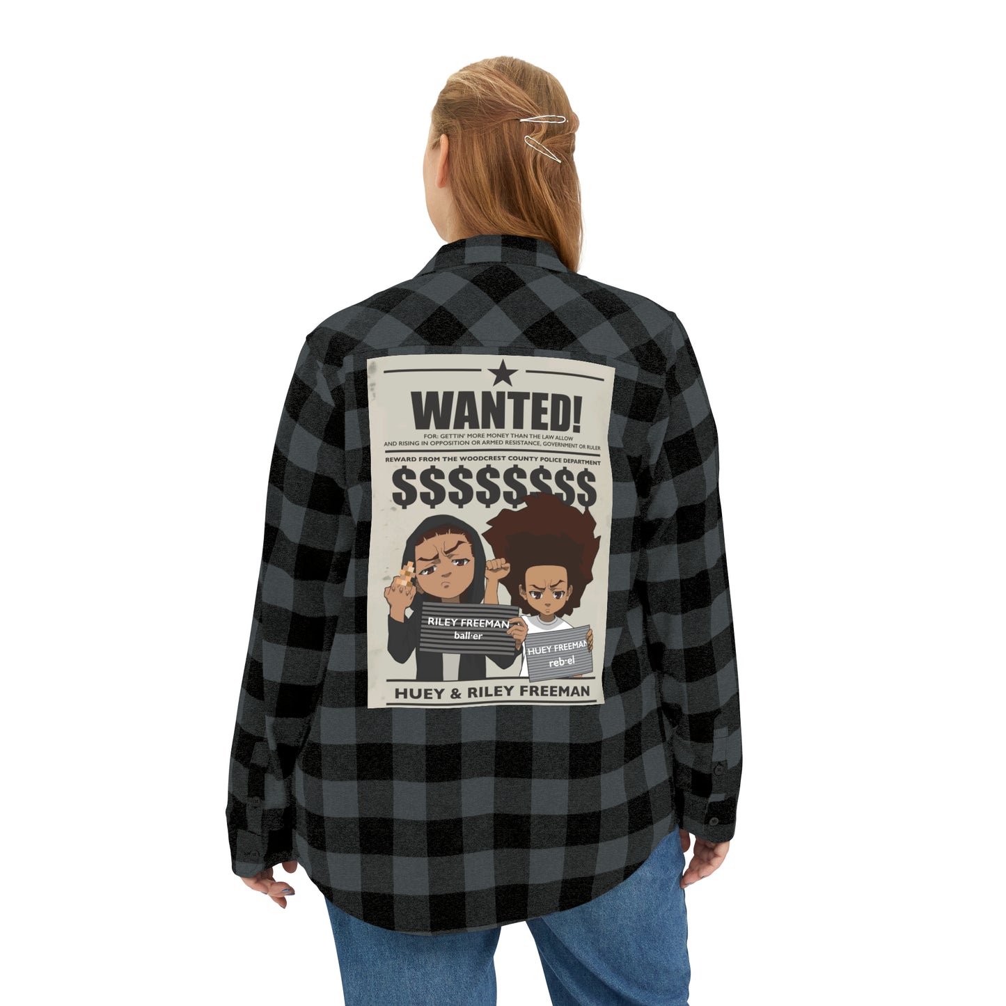 The Boondocks Freeman Brothers Wanted Charcoal Heather/ Black Flannel Shirt