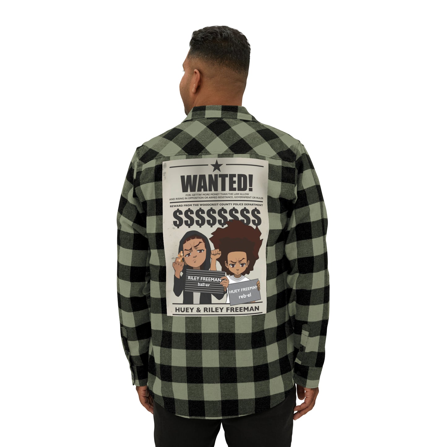 The Boondocks Freeman Brothers Wanted Olive / Black Flannel Shirt