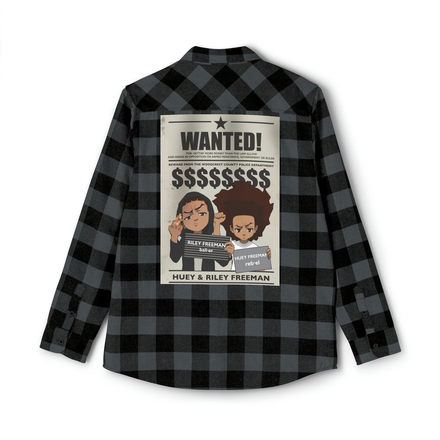 The Boondocks Freeman Brothers Wanted Charcoal Heather/ Black Flannel Shirt