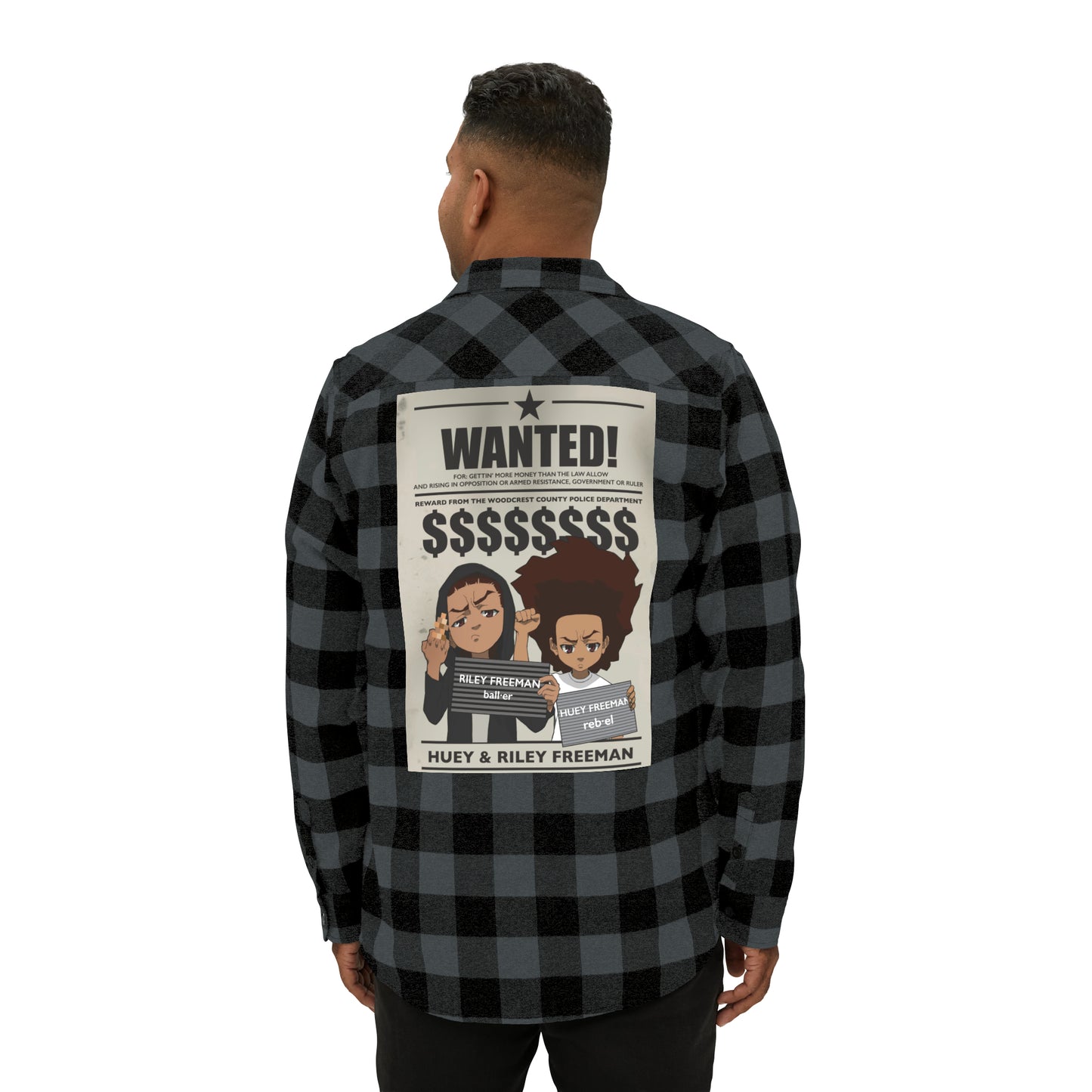 The Boondocks Freeman Brothers Wanted Charcoal Heather/ Black Flannel Shirt