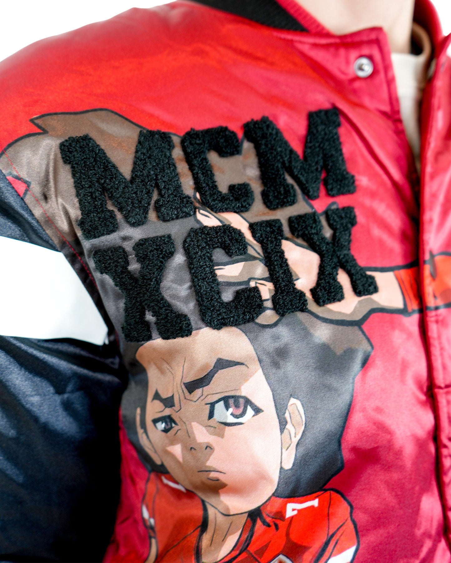 The Boondocks Huey & Riley Football Crimson Satin Varsity Jacket