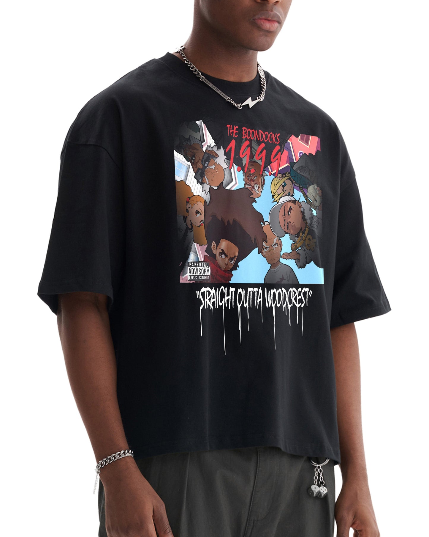 The Boondocks Straight Outta Woodcrest Cropped Black T-Shirt