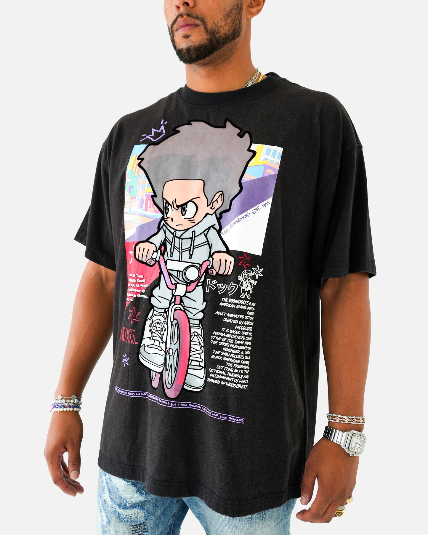 The Boondocks The Freeman Cycle Black Stone Wash T-Shirt