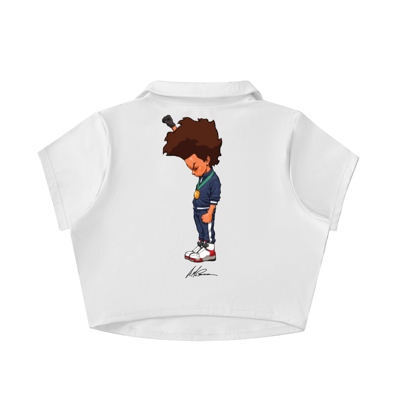 The Boondocks Huey Medal Stand White Crop Polo