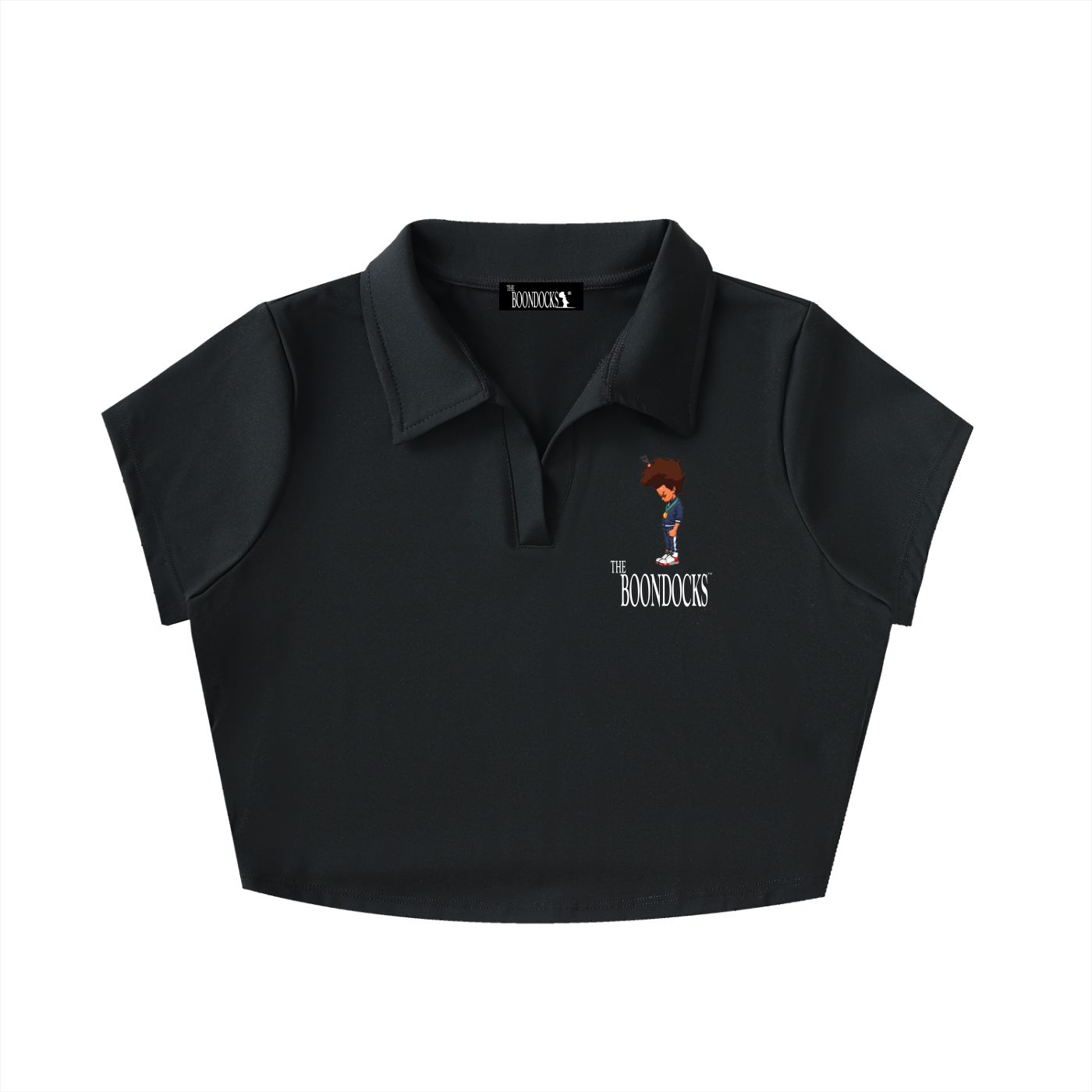 The Boondocks Huey Medal Stand Black Crop Polo
