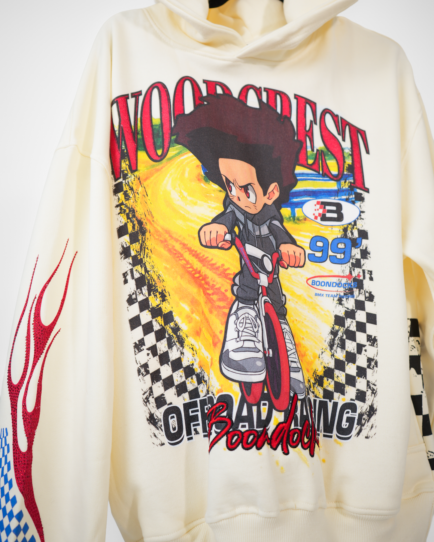 The Boondocks Huey BMX Champion Embellished Cream Hoodie