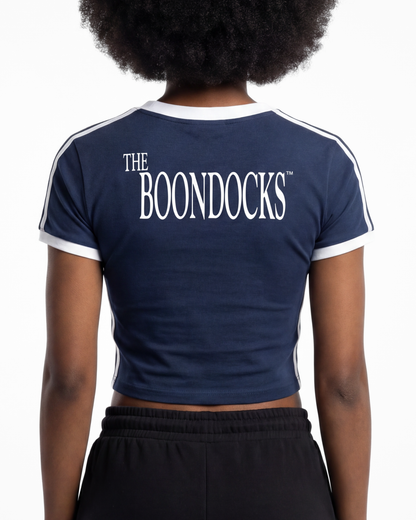 The Boondocks Riley Wild Motion Navy V-Neck Crop Tee
