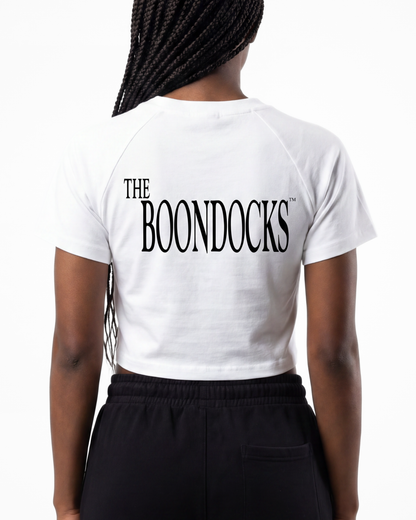 The Boondocks Huey On Watch White Acid Wash Crop T-Shirt