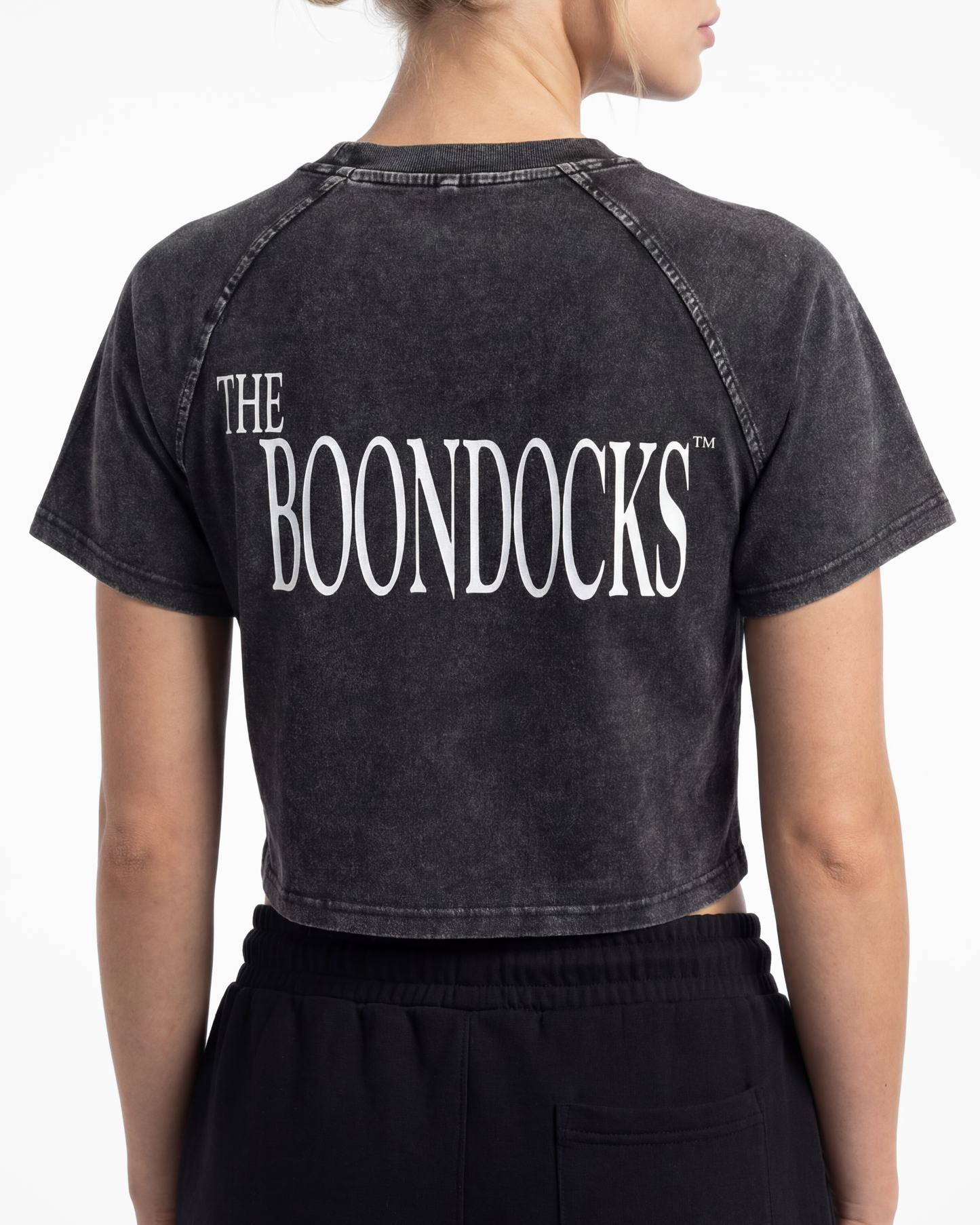 The Boondocks Huey On Watch Black Acid Wash Crop T-Shirt