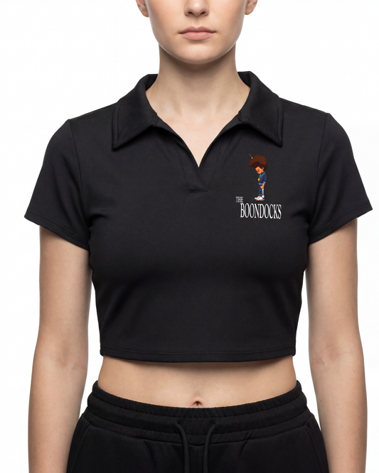 The Boondocks Huey Medal Stand Black Crop Polo