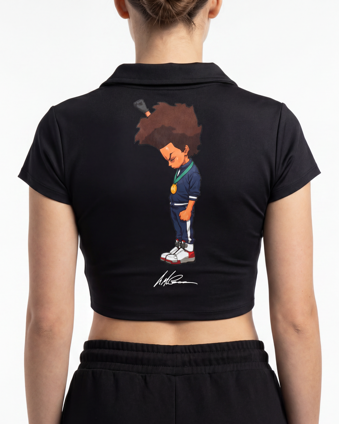 The Boondocks Huey Medal Stand Black Crop Polo