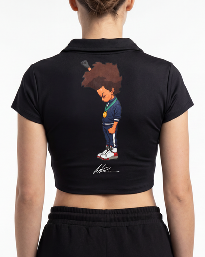 The Boondocks Huey Medal Stand Black Crop Polo