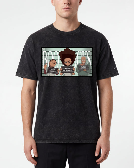 The Boondocks Freeman Family Mugshot Acid Washed Oversized T-Shirt
