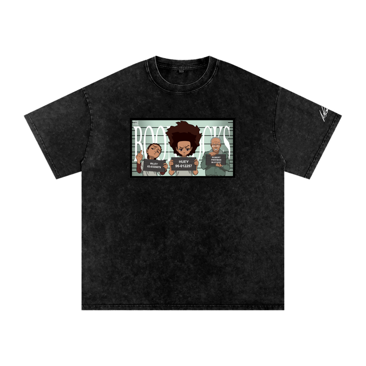 The Boondocks Freeman Family Mugshot Acid Washed Oversized T-Shirt
