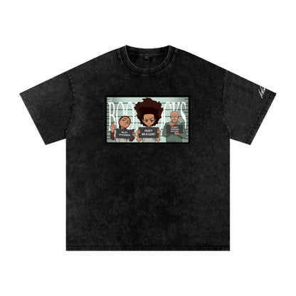 The Boondocks Freeman Family Mugshot Acid Washed Oversized T-Shirt
