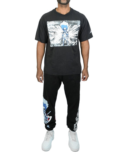 The Boondocks Huey Samurai Warrior Oversized Black Acid Wash T-Shirt