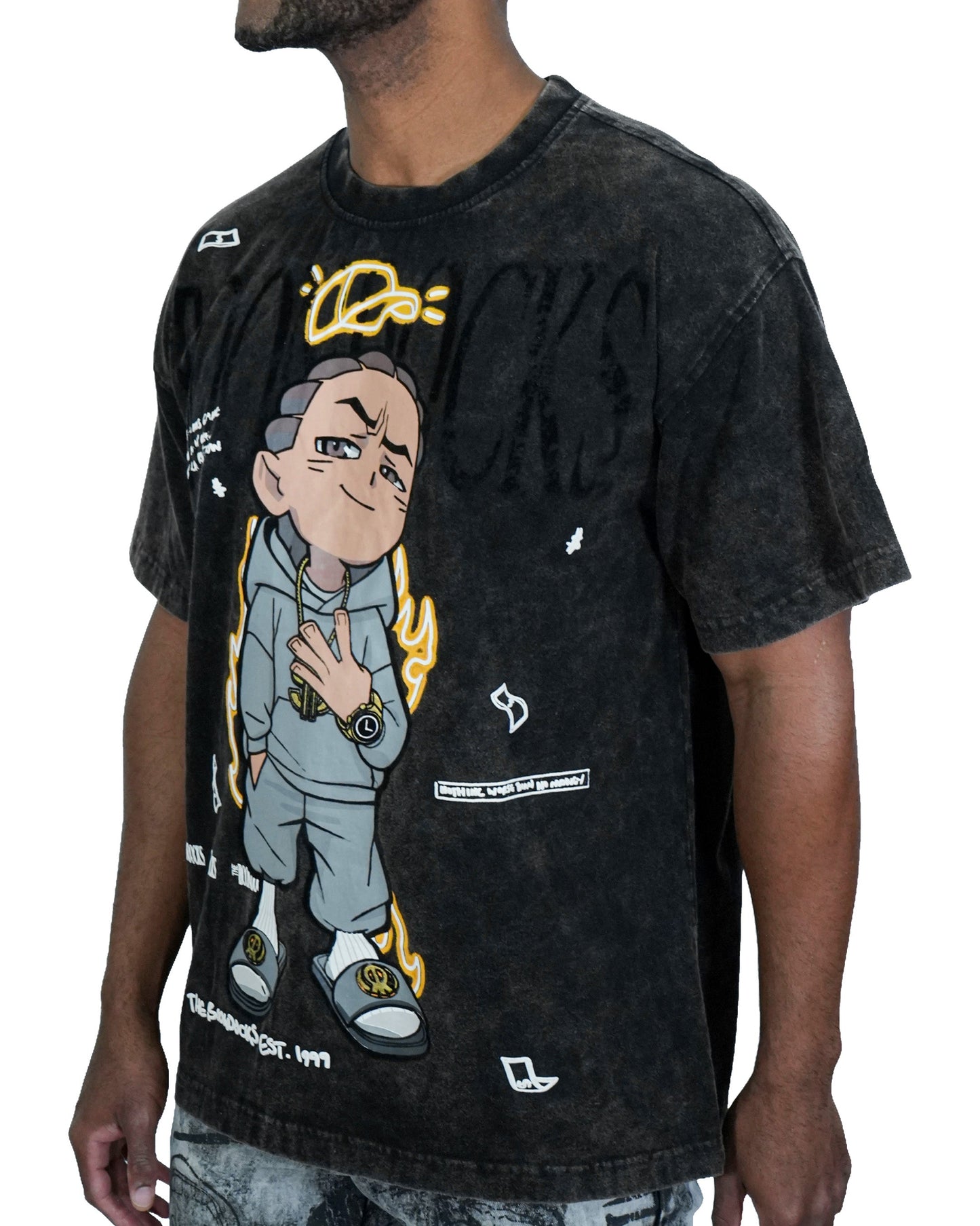 The Boondocks Riley King Oversized Black Acid Wash T-Shirt