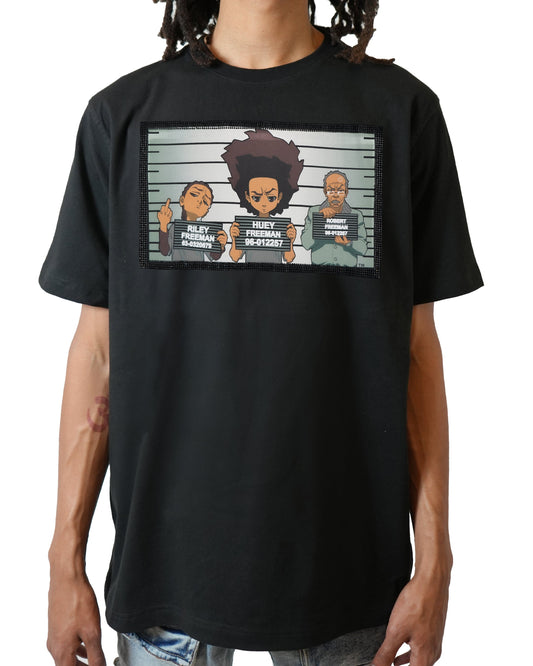 The Boondocks - Family Mugshot Black Stoned T-Shirt