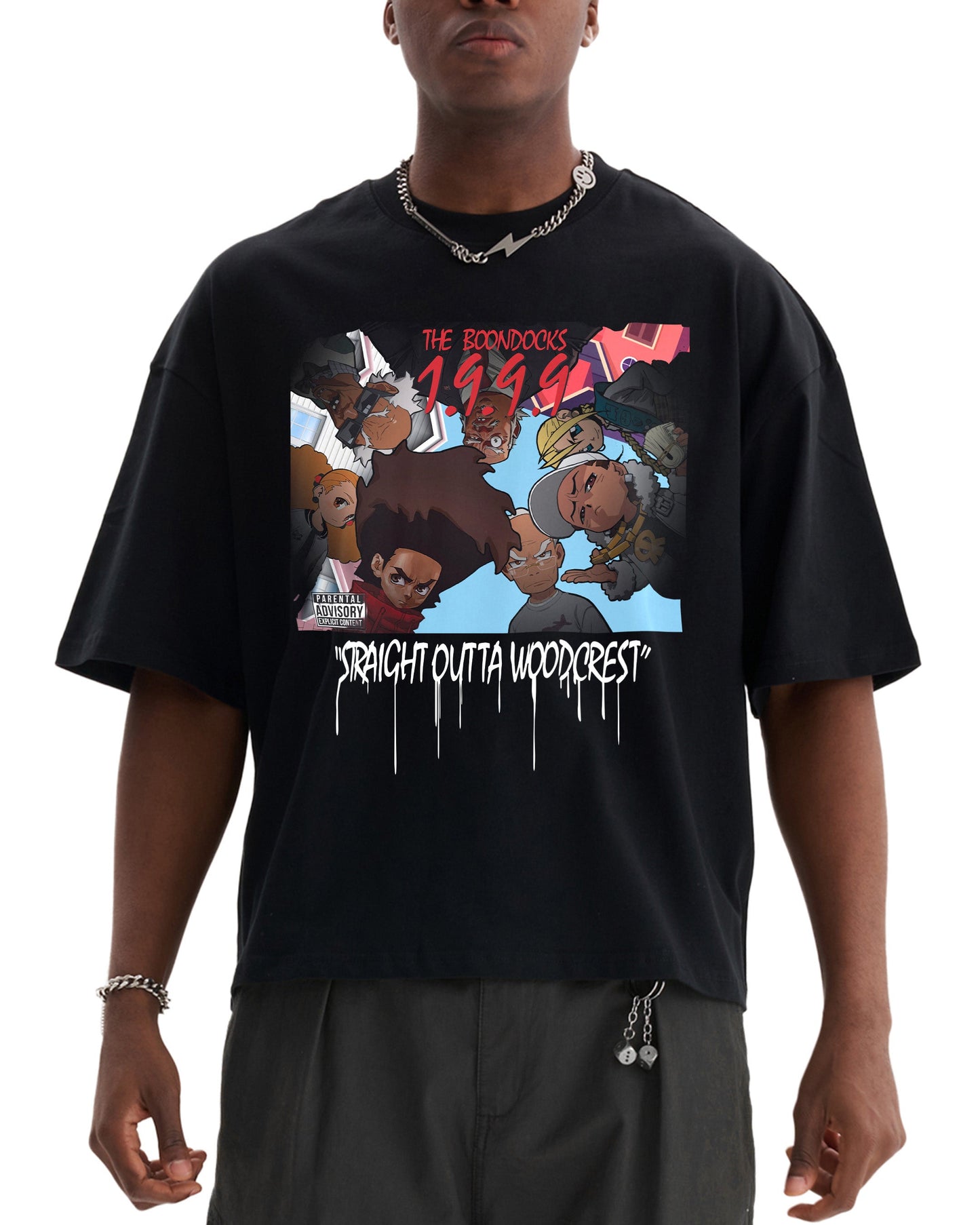 The Boondocks Straight Outta Woodcrest Cropped Black T-Shirt