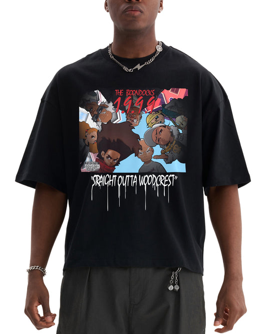 The Boondocks Straight Outta Woodcrest Cropped Black T-Shirt