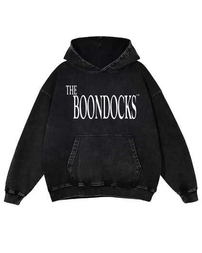 The Boondocks - Huey Khaled Acid Wash Oversize Black Heavyweight Hoodie