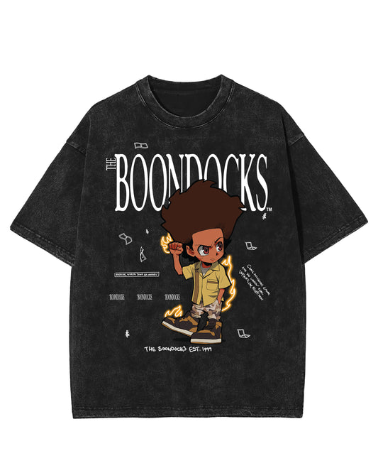 The Boondocks - Huey Khaled Acid Wash Oversize Black T-Shirt