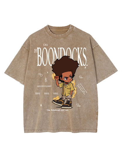 The Boondocks - Huey Khaled Acid Wash Oversize Tan T-Shirt