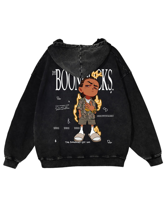 The Boondocks - Riley Khaled Acid Wash Oversize Black Heavyweight Hoodie