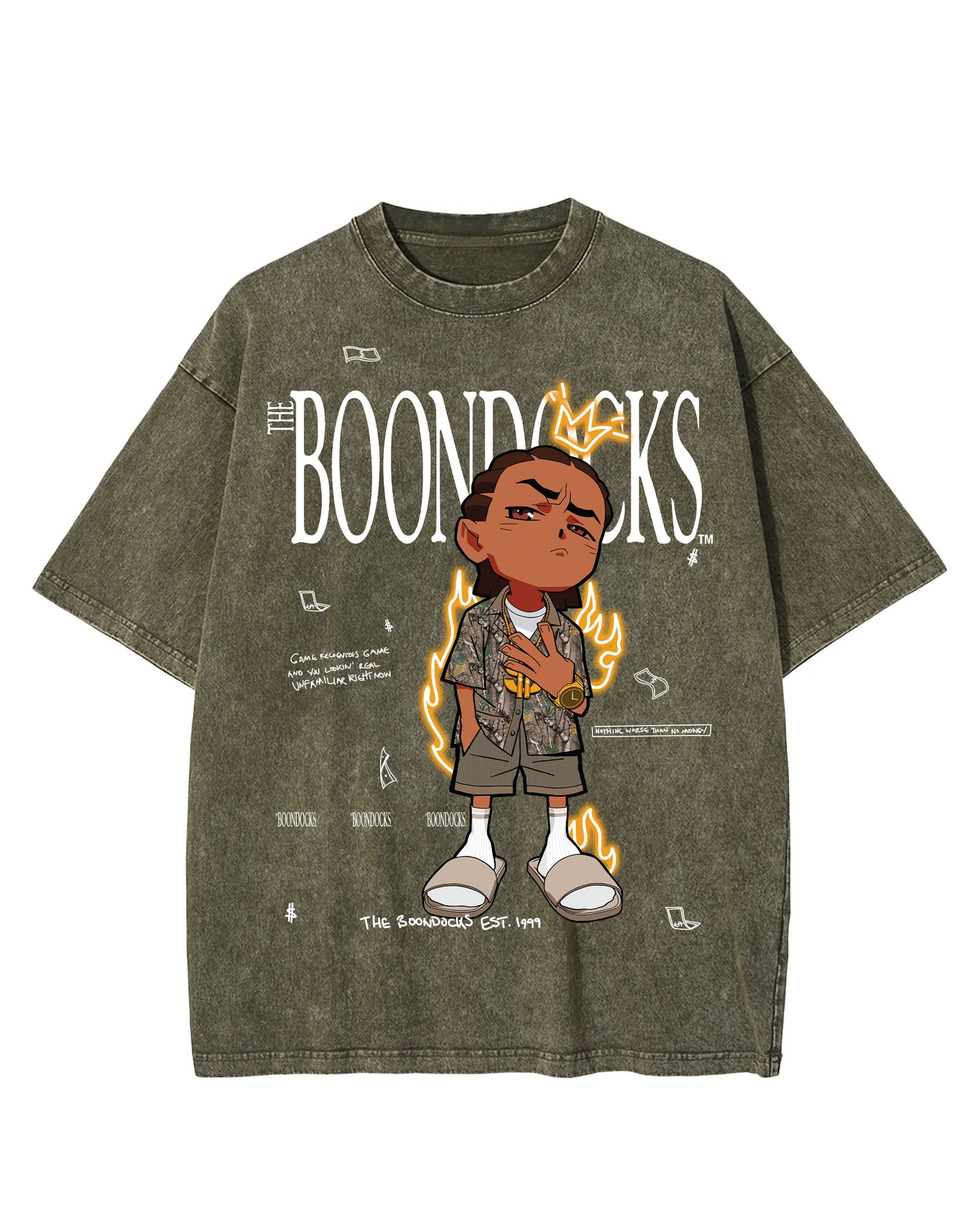 The Boondocks - Riley Khaled Acid Wash Oversize Olive T-Shirt