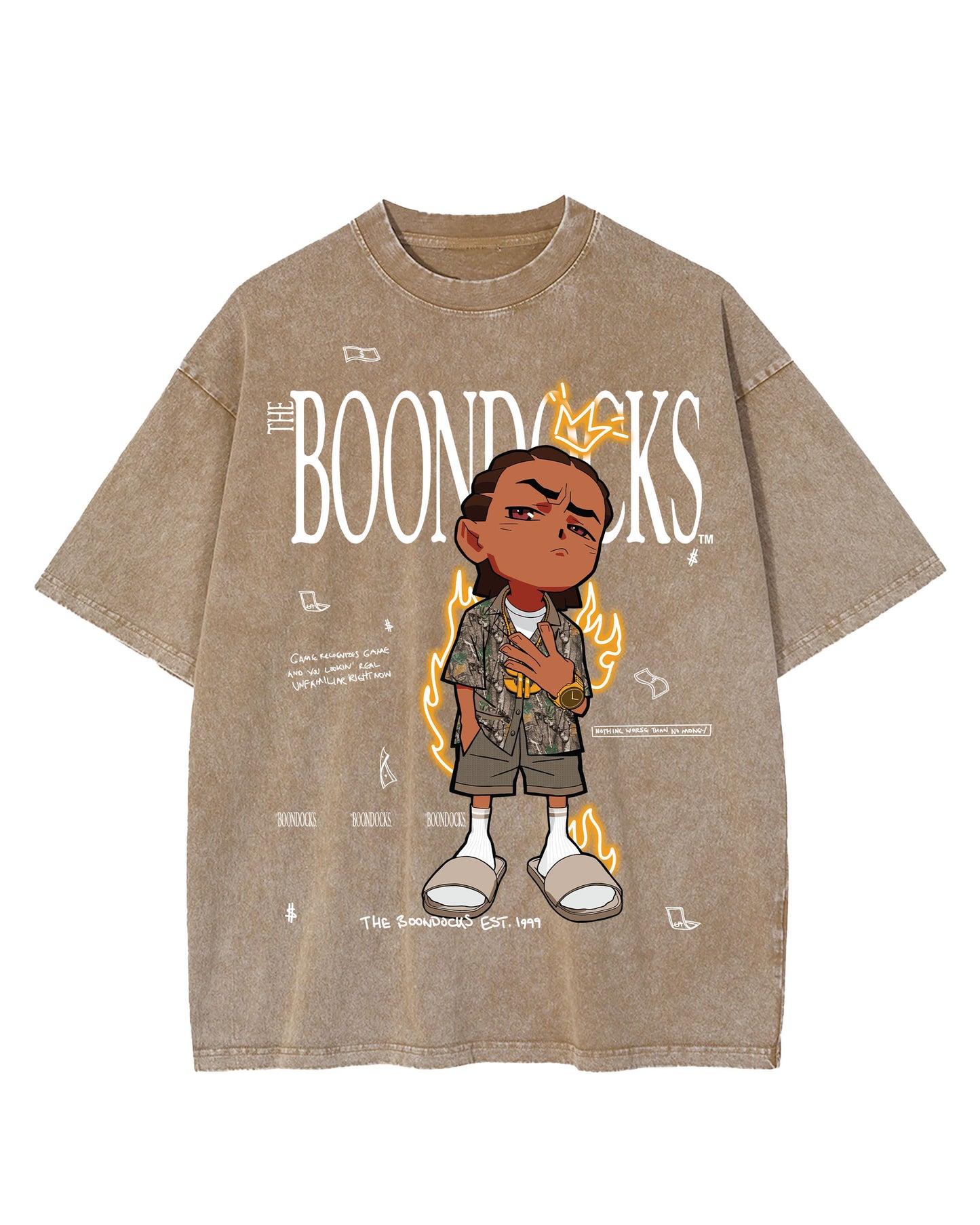 The Boondocks - Riley Khaled Acid Wash Oversize Tan T-Shirt