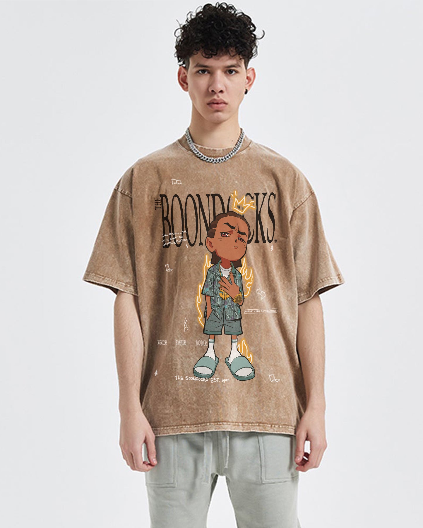 The Boondocks - Riley Khaled Acid Wash Oversize Tan T-Shirt