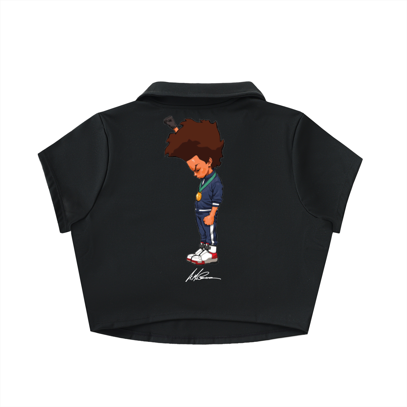 The Boondocks Huey Medal Stand Black Crop Polo