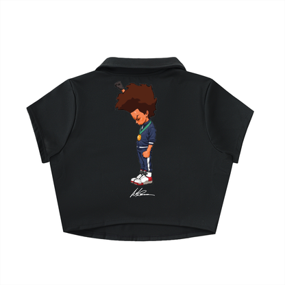 The Boondocks Huey Medal Stand Black Crop Polo