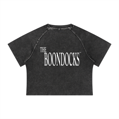 The Boondocks Huey On Watch Black Acid Wash Crop T-Shirt