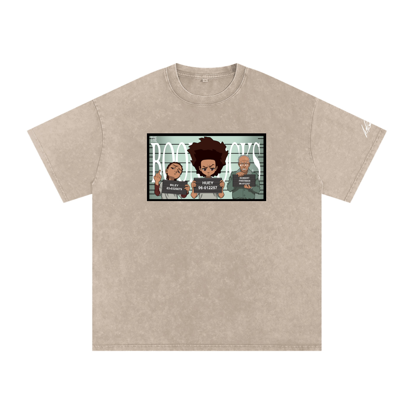 The Boondocks Freeman Family Mugshot Acid Washed Oversized T-Shirt