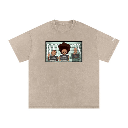 The Boondocks Freeman Family Mugshot Acid Washed Oversized T-Shirt