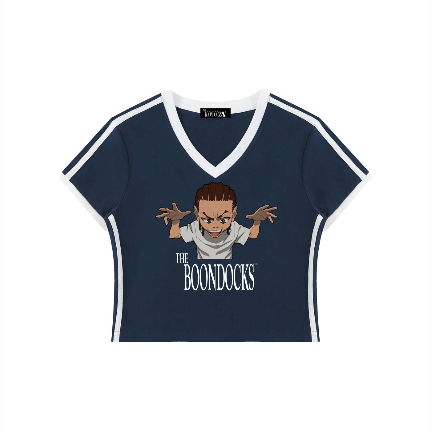 The Boondocks Riley Wild Motion Navy V-Neck Crop Tee