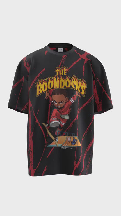 The Boondocks - Riley Skate Flames Black T-Shirt